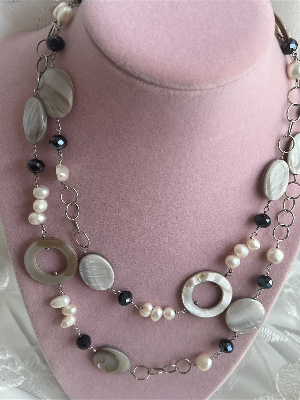 Silver and Pearl Long Necklace - Elegant Women’s Fashion Jewelry